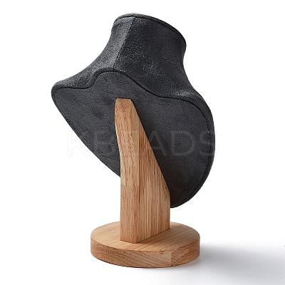 Velvet Bust Necklace Display Stands with Wooden Base ODIS-Q041-02A-02-1