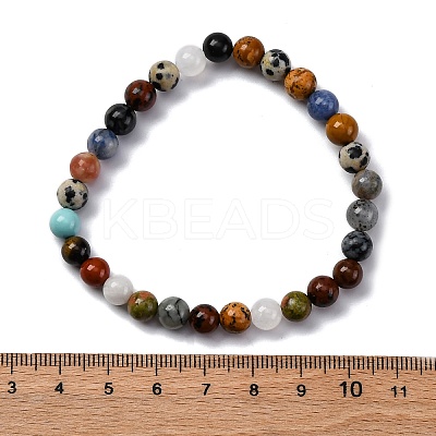 Natural & Synthetic Mixed Gemstone Beaded Stretch Bracelets for Women Men BJEW-F490-01A-1