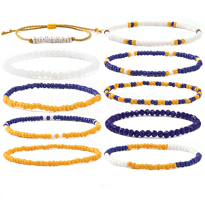 10Pcs Glass Seed Bead & Glass Stretch Bracelets ZB7764-2-1