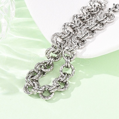 Hammered 304 Stainless Steel Double Ring Link Chains Bracelets for Women BJEW-G780-06P-01-1