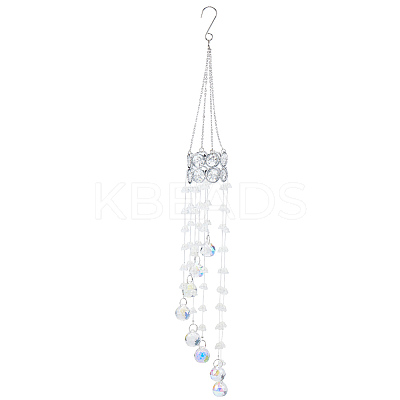 Flower Round Glass Beads Tassel Hanging Suncatchers for Window Garden Outdoor Decoration HJEW-WH20020-007D-1