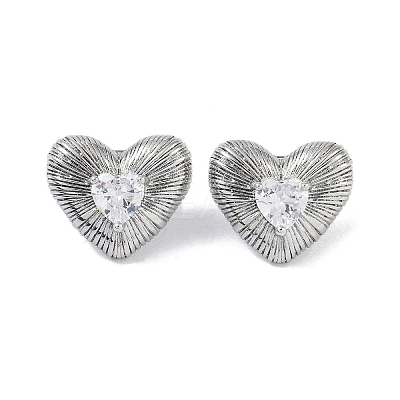 Heart 304 Stainless Steel Clear Cubic Zirconia Stud Earring for Women EJEW-Z047-05P-02-1