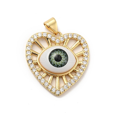 Heart with Eye Brass Micro Pave Clear Cubic Zirconia Pendants KK-G419-07G-02-1