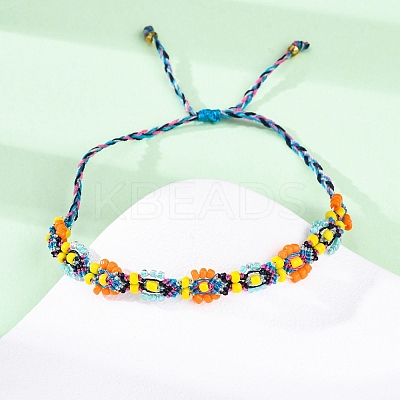 Flower Glass Seed Beaded Braided Bead Bracelets for Women Frineds BJEW-F493-10C-1