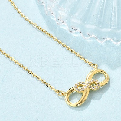 925 Sterling Silver Micro Pave Clear Micro Pave Cubic Zirconia Double Infinity Pendant Necklaces for Women NJEW-D315-03G-1