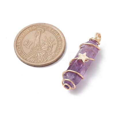 Natural Amethyst Copper Wire Wrapped Pointed Pendants PALLOY-JF02535-02-1