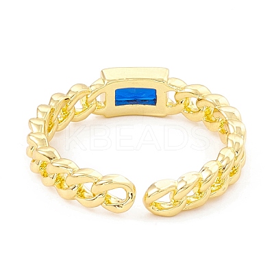 Cubic Zirconia Rectangle Open Cuff Ring RJEW-I083-02G-01-1