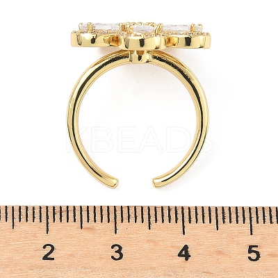 Flower Brass Micro Pave Cubic Zirconia Cuff Rings for Women RJEW-A069-14G-03-1