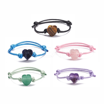 Natural Stone Heart Braided Cord Bracelet BJEW-JB07685-1