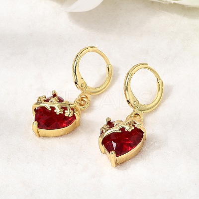 Heart Brass Glass Hoop Earrings EJEW-P333-09B-G-1