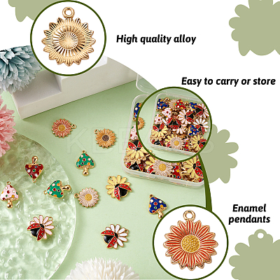 50Pcs 10 Style Rack Plating Alloy Enamel Pendants ENAM-SW0001-02-1