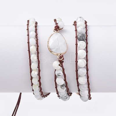 Faceted Glass & Natural Howlite Beaded Wrap Bracelets BJEW-JB05035-04-1