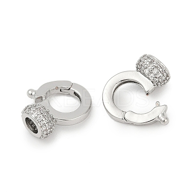 Brass Micro Pave Clear Cubic Zirconia Fold Oval Clasps KK-P302-10P-1