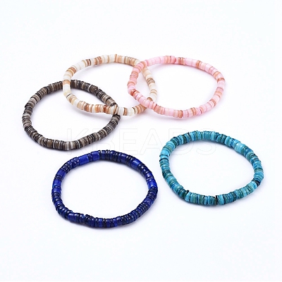Natural Shell Stretch Beaded Bracelets BJEW-JB05183-1