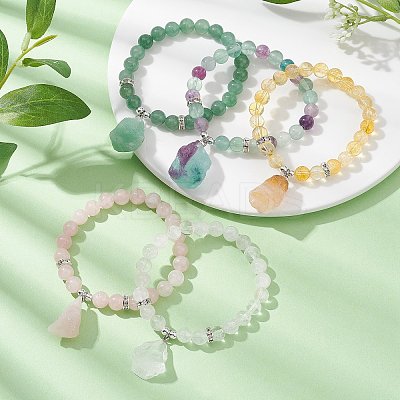 Natural Mixed Gemstone & Synthetic Hematite Beaded Stretch Bracelet BJEW-JB09760-1