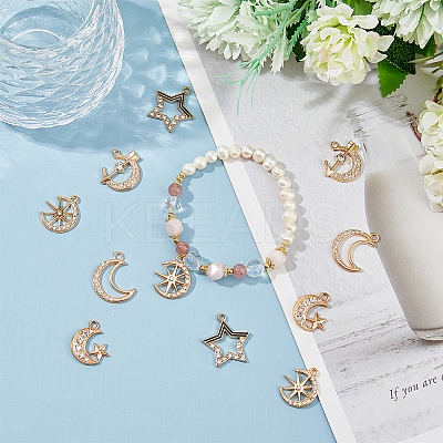 50Pcs 5 Style Moon & Star & Arrow Alloy Pendants FIND-HY0002-56-1