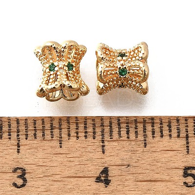 Brass Micro Pave Green Cubic Zirconia Beads KK-M318-24G-01-1