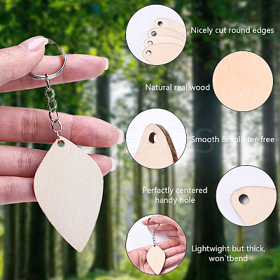 DIY Leaf & Teardrop Poplar Wood Big Pendant Keychain Making Kits DIY-YW0011-58-1