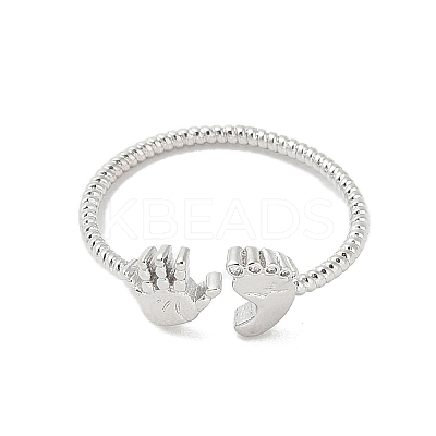 Footprint & Palm Brass Open Cuff Ring for Women RJEW-A040-03P-1