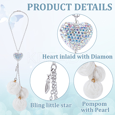 Plush Cloth Fabric Round & Polymer Clay Rhinestone Heart Pendant Hanging Ornament HJEW-DR00080-1