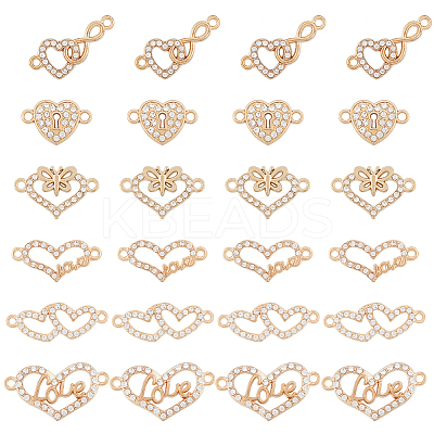 48Pcs 6 Styles Alloy Crystal Rhinestone Connector Charms RB-SC0001-10-1