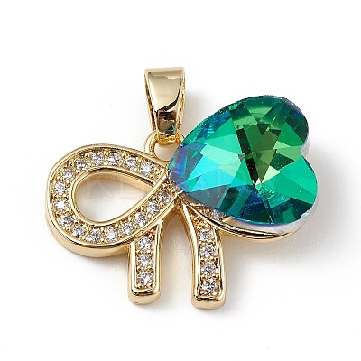 Real 18K Gold Plated Rack Plating Brass Micro Pave Clear Cubic Zirconia Pendants KK-C015-26G-10-1