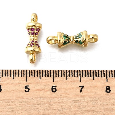 4Pcs 2 Colors Brass Micro Pave Orchid & Green Cubic Zirconia Connector Charm KK-XCP0001-08G-1