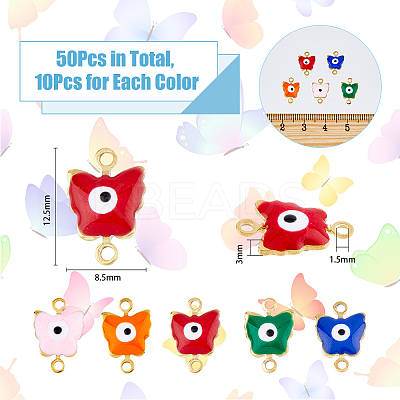 50Pcs 5 Colors Evil Eye 304 Stainless Steel Enamel Connector Charms STAS-DC0013-22-1