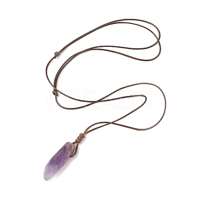 Natural Amethyst Nugget Pendant Necklace with Waxed Cord for Women NJEW-F306-01B-1