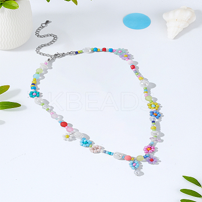 1Pc Glass Seed & Acrylic & Plastic Imitation Pearl Beaded Necklaces NJEW-LP0007-25-1