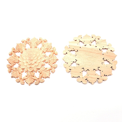 Natural Solid Wood Carved Onlay Applique Craft WOOD-WH0104-35-1