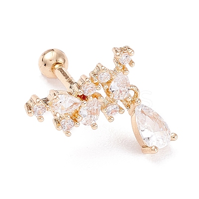 Brass Micro Pave Clear Cubic Zirconia Barbell Cartilage Earrings AJEW-P017-16G-1