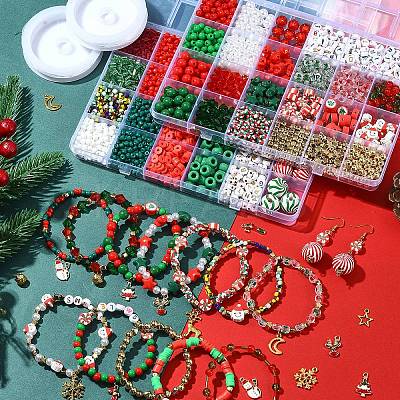 Christmas DIY Polymer Clay & Acrylic & Glass Beads: Bracelets Making Kits DIY-FS0007-99-1