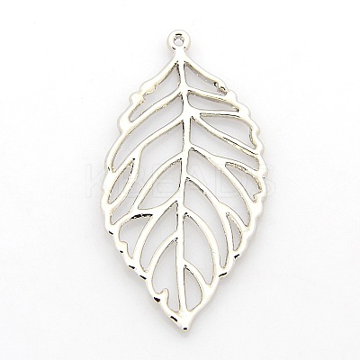 Long Hollow Leaf Alloy Pendants PALLOY-O024-01-1