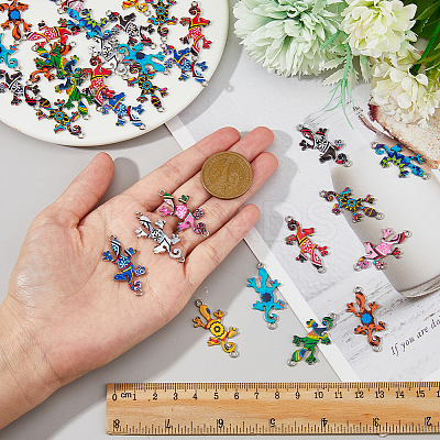 48Pcs 12 Colors UV Printed Alloy Connector Charms FIND-HY0003-03-1