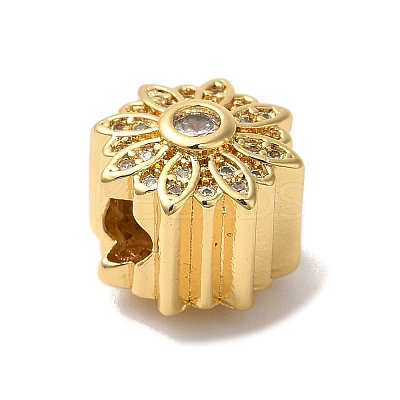 Flower Rack Plating Brass Micro Pave Cubic Zirconia European Beads KK-G511-04D-G-1