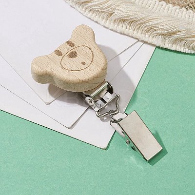 Iron ID Card Clips with Wood Animal JEWB-BR00127-05-1