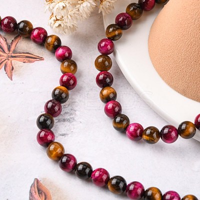 Natural Rose Tiger Eye(Dyed & Heated) and Yellow Tiger Eye(Dyed & Heated) Beads Strands X-G-G101-8mm-1-1
