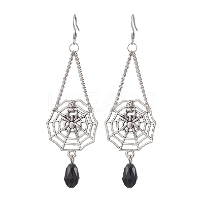 Halloween Themed Spider Alloy Dangle Earrings EJEW-JE06073-1
