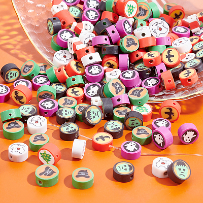 200Pcs Halloween/Christmas Theme Handmade Polymer Clay Beads CLAY-SC0001-44-1