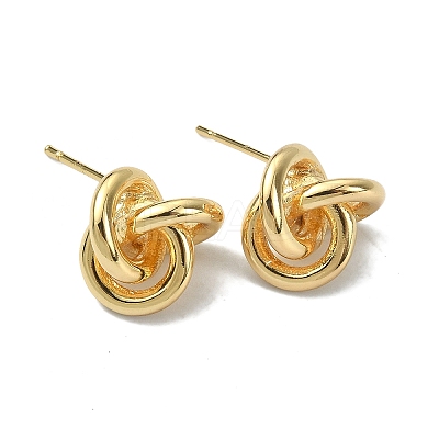 Brass Interlocking Rings Knot Stud Earrings for Women KK-B072-38G-1