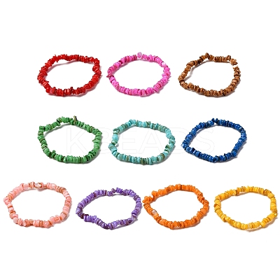 10Pcs 10 Colors Dyed Natural Freshwater Shell Beaded Stretch Bracelets for Men Women BJEW-JB12478-1