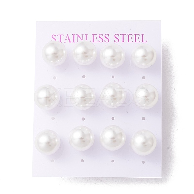 6 Pair Shell Pearl Round Ball Stud Earrings EJEW-A067-18B-P-1