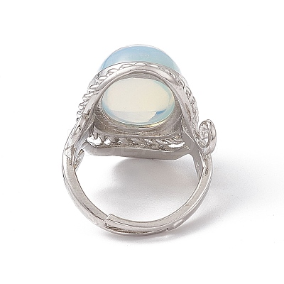 Gemstone Oval Adjustable Ring RJEW-P041-01P-1