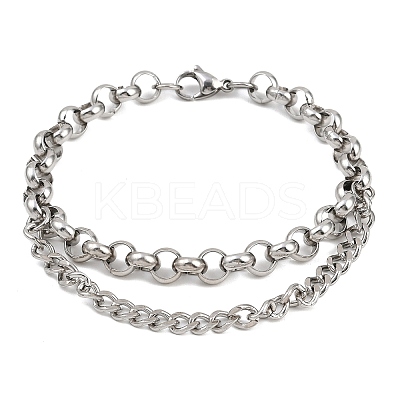 201 Stainless Steel Link Rolo Chain Bracelets for Women BJEW-B143-18P-1