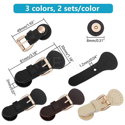 6 Sets 3 Colors PU Leather Sew on Purse Locks DIY-WR0003-63-1