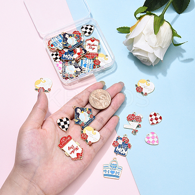 36Pcs 9 Styles Mother's Day Alloy Enamel Pendants ENAM-YW0005-73B-1