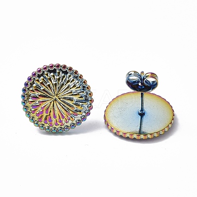 Ion Plating(IP) 304 Stainless Steel Flower Stud Earrings for Women EJEW-F300-15MC-1
