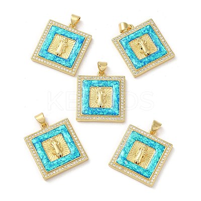Rack Plating Brass Micro Pave Cubic Zirconia with Synthetic Opal Pendants KK-D088-33G-1