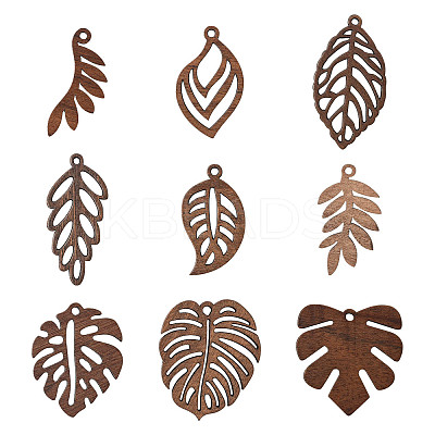 18Pcs 9 Styles Natural Walnut Wood Pendants WOOD-FS0001-48-1